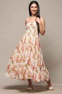 Off White Polyester Tiered Dress image number 0
