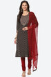 Black Cotton Unstitched Suit Set image number 0