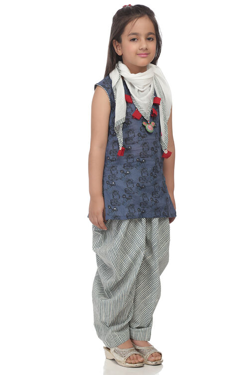 Indigo Cotton Mickey Kurta Dhoti Salwar Suit Set image number 2