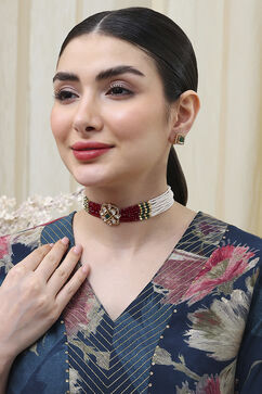Maroon White Brass Choker Set image number 3