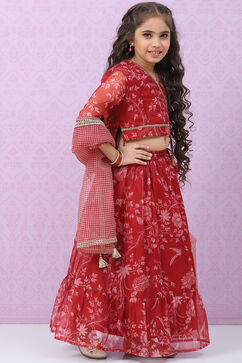 Red Art Silk Lehenga Set image number 6