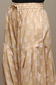 Beige & White Cotton Printed Relaxed Salwar image number 1