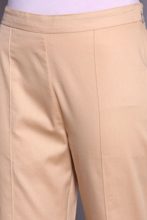 Beige Cotton Slim Pants image number 1