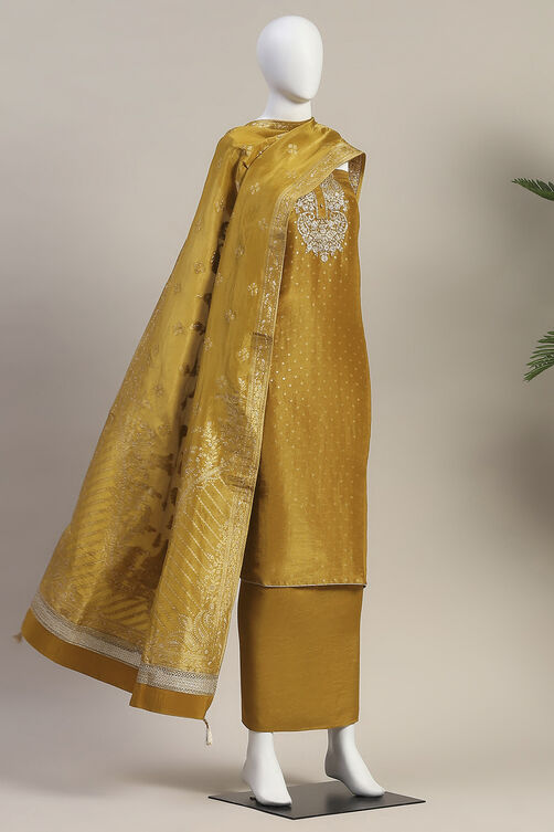 Pastel Blue Tissue Woven Unstitched Suit Set image number 4