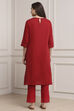 Red Cotton Solid Straight Kurta image number 3