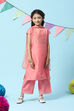 Pink Cotton Blend A-Line Kurta Straight Palazzo Suit Set image number 7