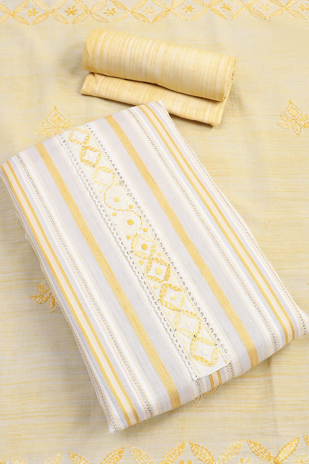 Orange Cotton Unstitched Suit Set image number 3