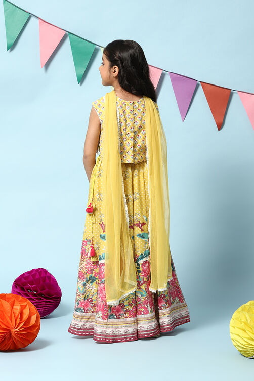 Yellow Viscose Short Top Lehenga Set image number 4