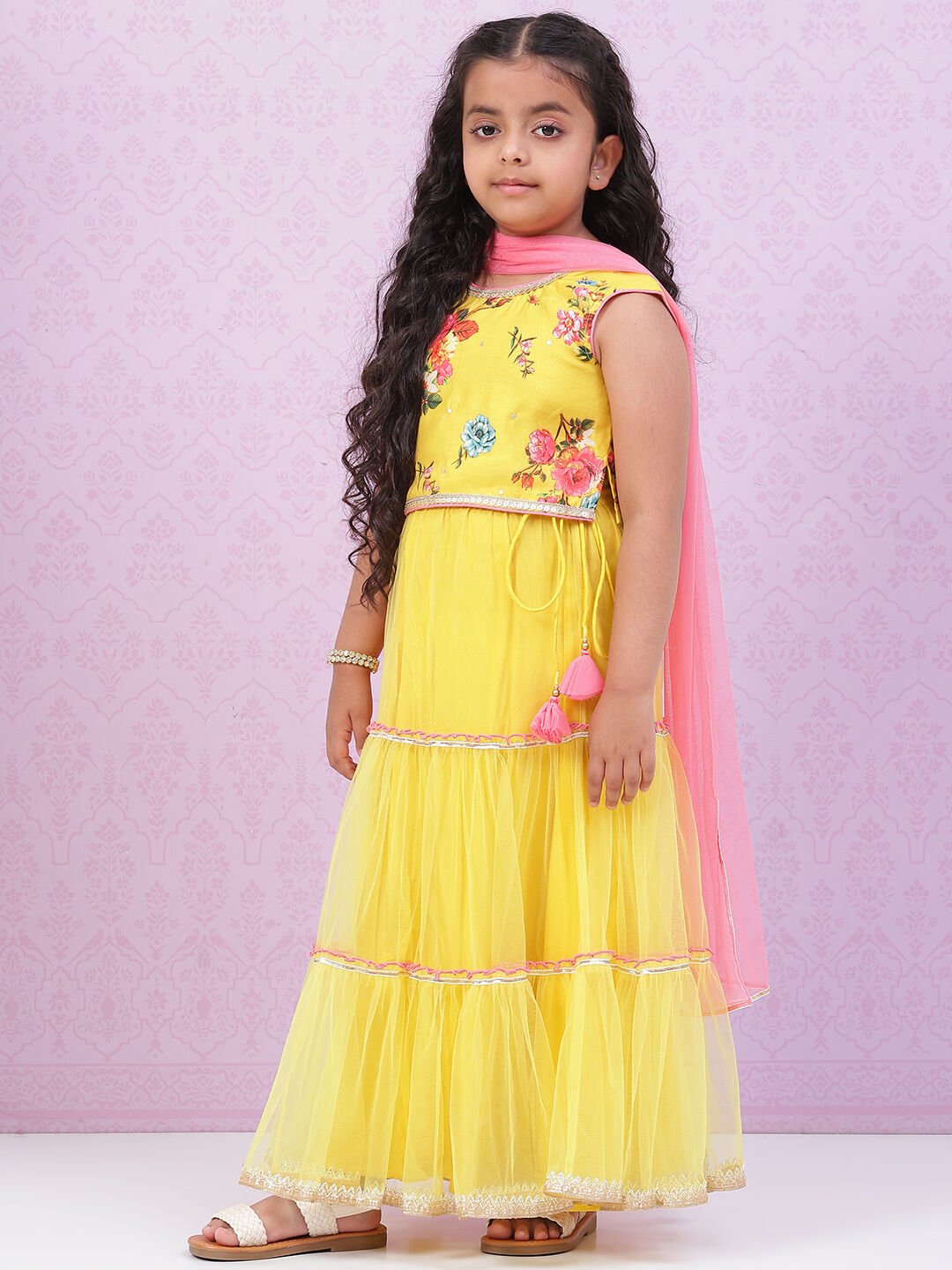 Lime Yellow Art Silk Lehenga Set image number 0