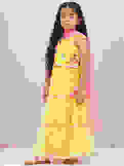 Lime Yellow Art Silk Lehenga Set image number 0