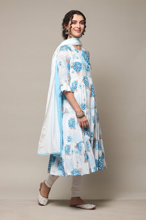 Powder Blue Cotton Anarkali Kurta Churidar Suit Set image number 6