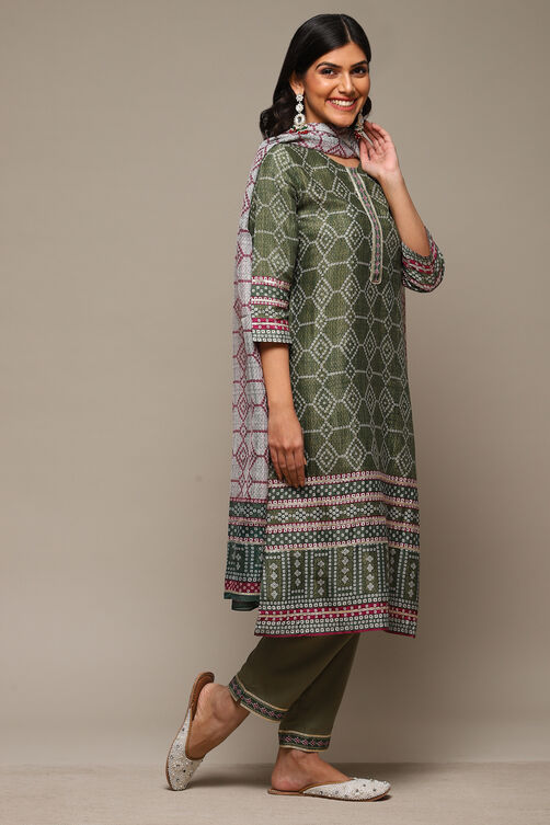 Earthy Green Viscose Straight Kurta Pants Suit Set image number 6