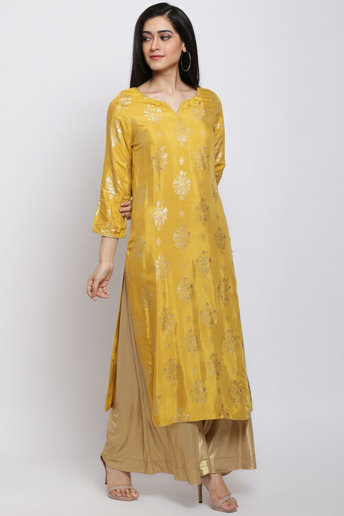 Yellow Viscose Straight Kurta image number 3