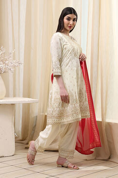 Cream Poly Viscose Straight Kurta Salwar Pant Suit Set image number 5