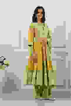 Green Cotton Kalidar Suit Set image number 5