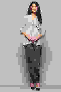 Charcoal Rayon Asymmetric Printed Kurta Set image number 6