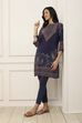 Blue Viscose Rayon Ethnic Motif Printed Straight Kurta