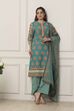 Green Cotton Straight Suit Set