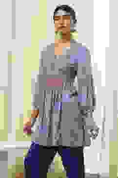 Dull Blue Printed Short Kurta image number 2