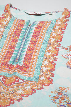 Sky Blue LIVA Straight Printed Kurta image number 5