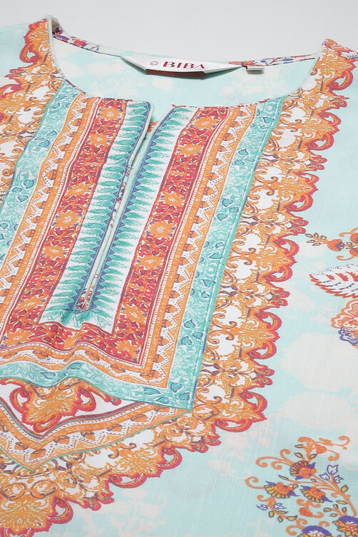 Sky Blue LIVA Straight Printed Kurta image number 5
