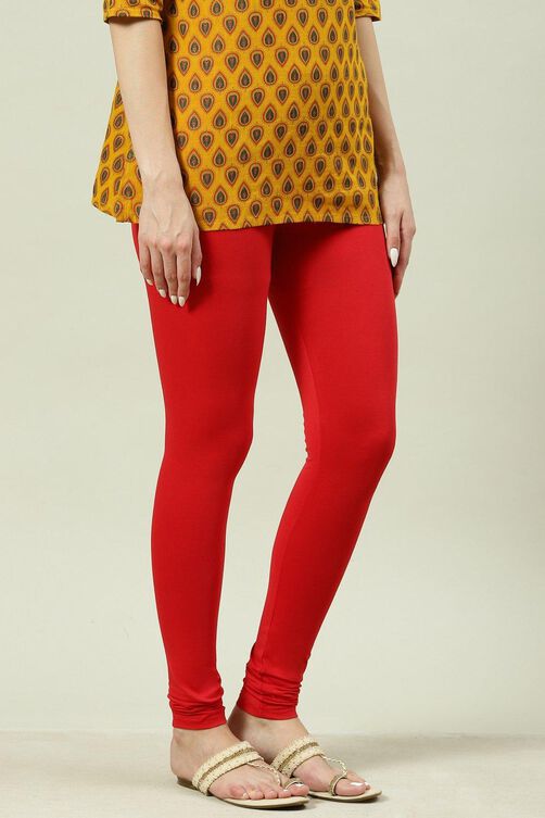 Red Cotton Blend Solid Churidar image number 2