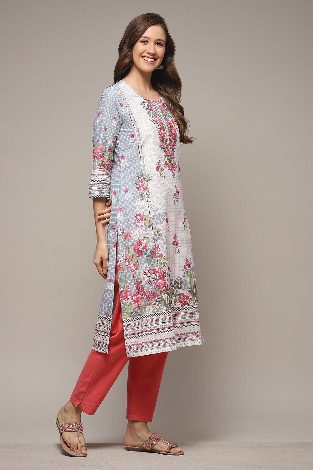 Sky Blue LIVA Straight Printed Kurta image number 4