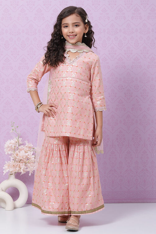 Onion Pink Art Silk Sharara Kurta Garara Suit Set image number 0