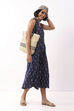 Navy Blue Cotton Abstract A-Line Midi Dress image number 6