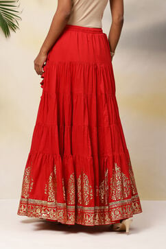 Red Flared Cotton Skirts image number 5