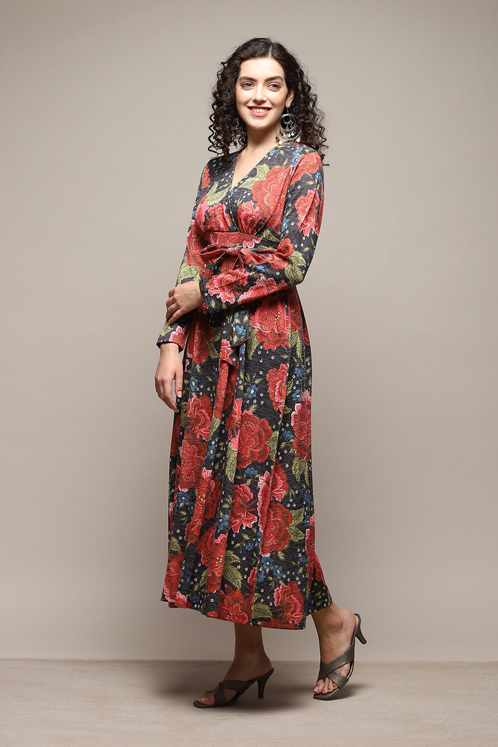 Black Cotton Blend A-Line Printed Dress image number 2