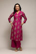 Magenta Cotton Blend A-Line Printed Kurta Palazzo Suit Set