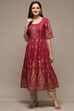 Wine Cotton Flared Printed Kurta image number 5
