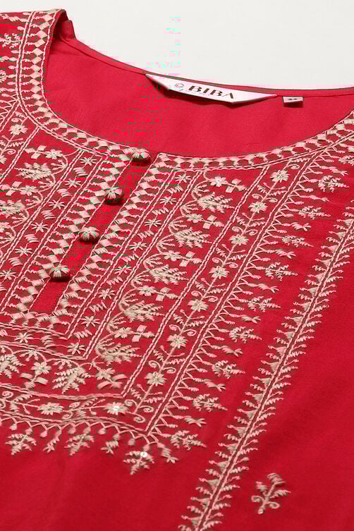 Pink Polyester Straight Yarndyed Kurta image number 1