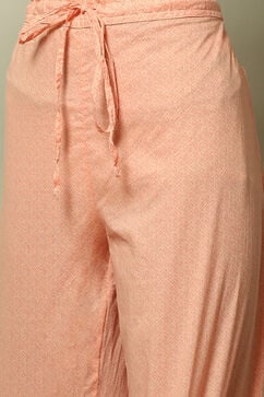 Peach Cotton A-Line Kurta Palazzo Suit Set image number 3