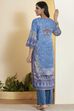 Blue Cotton Printed Straight Kurta Set image number 6