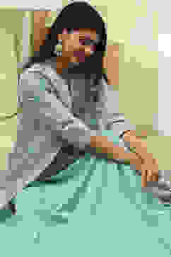 Turquoise Printed Layered Cape Dress image number 0