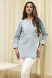 Blue Cotton Embroidered Straight Short Kurta image number 6
