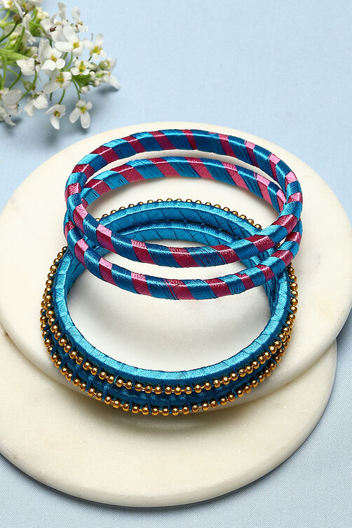 Pink & Blue Plastic-Thread Bangles image number 0