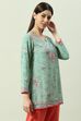 Sea Green Polyester Straight Printed Kurti image number 3