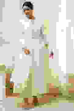 Off-White Cotton Embellished Anarkali Suit Set image number 7