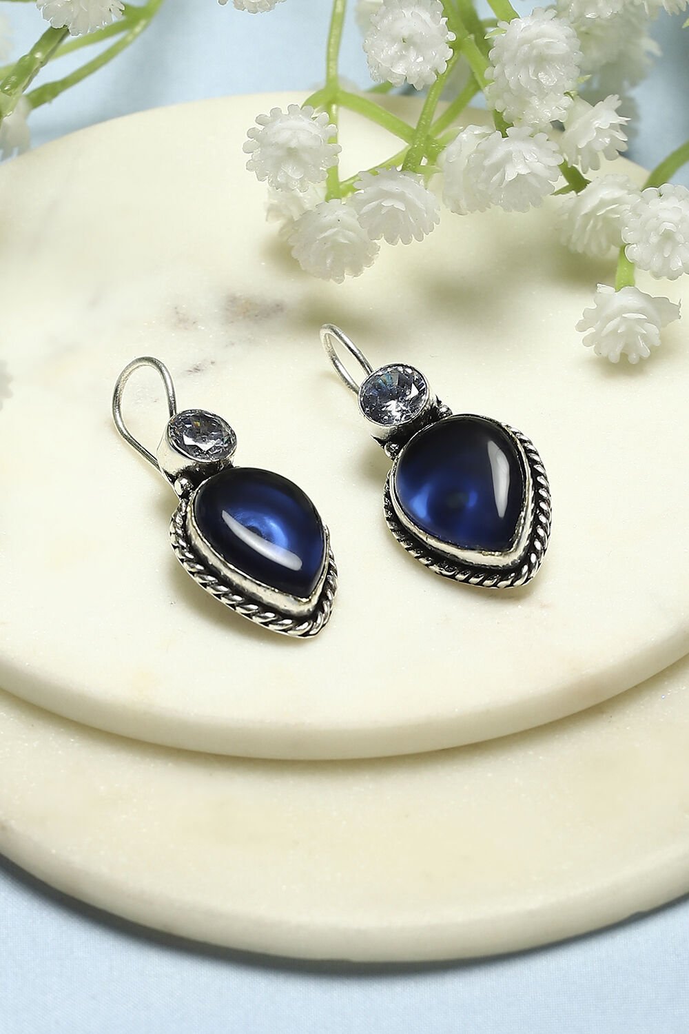 Navy and silver earrings top