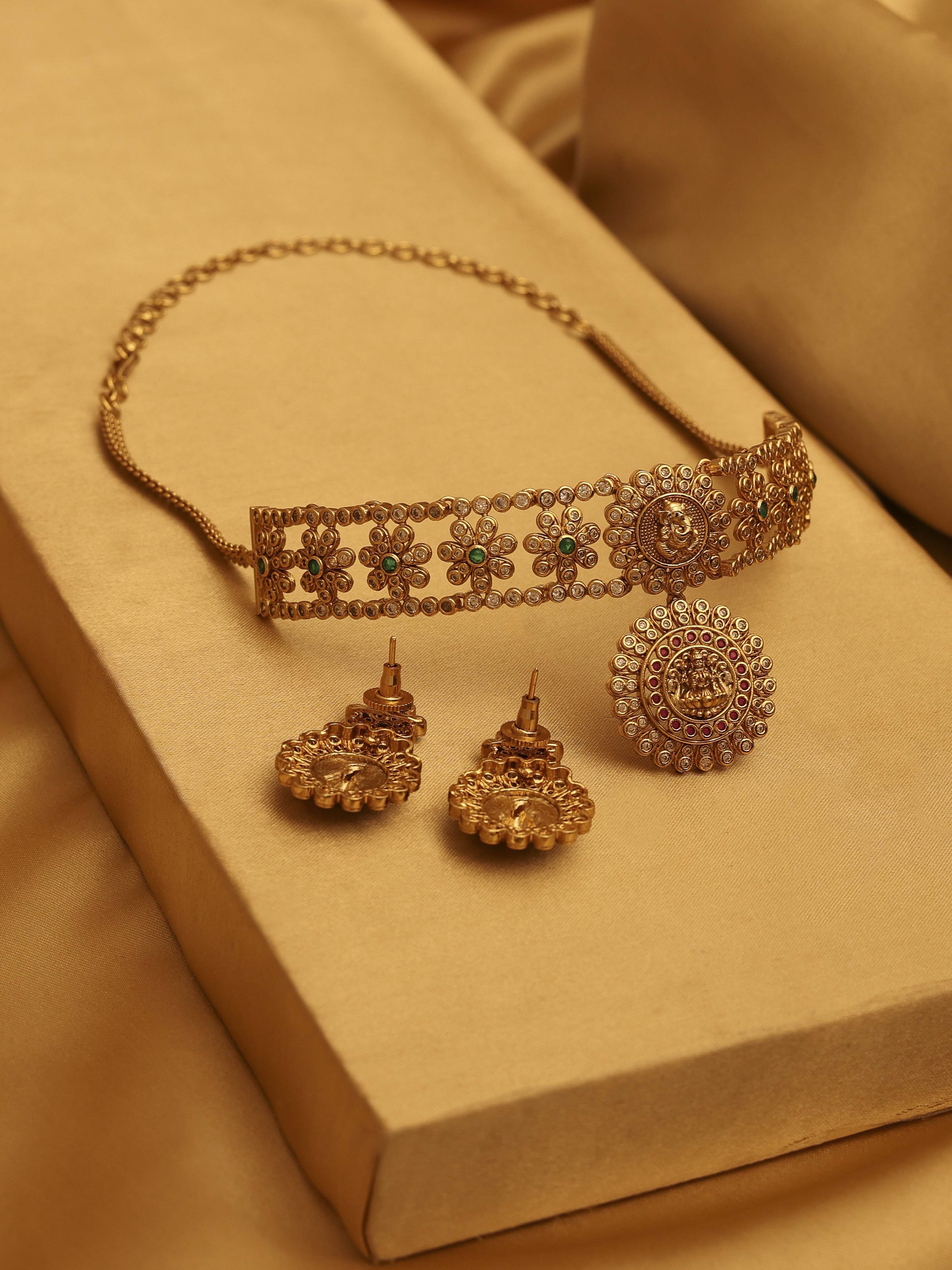 Gold Plated Brass Choker Necklace Set image number 2