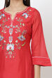 Red Poly Cotton Straight Kurta Palazzo Suit Set image number 1