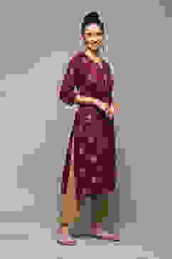 Pink & Purple Poly Viscose Straight Printed Kurta image number 3