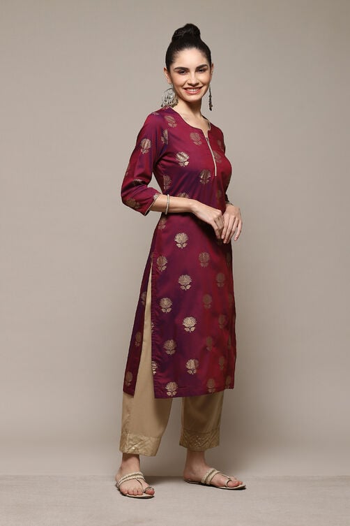 Pink & Purple Poly Viscose Straight Printed Kurta image number 3