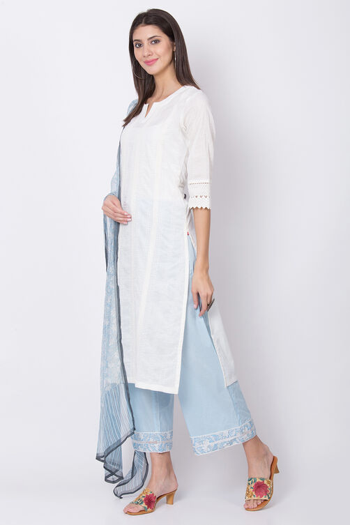 Yellow Cotton Straight Kurta Palazzo Suit Set image number 2