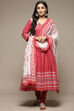 Red Cotton Anarkali Kurta Churidar Suit Set image number 7