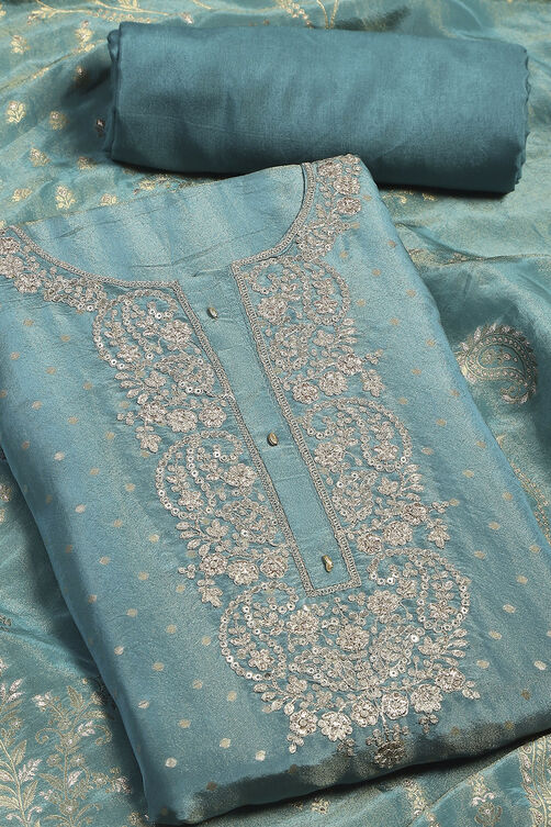 Pastel Blue Tissue Woven Unstitched Suit Set image number 1