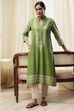 Green Cotton Printed Straight Kurta image number 0